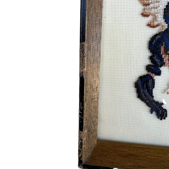 Vintage Petit Point Native American Girl Framed Portrait Needlepoint Art 5.5”x6” - Picture 4 of 5